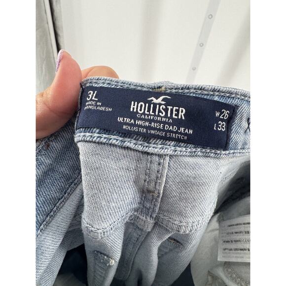 Hollister Light Wash Two Tone Ultra High Rise Dad Jeans Size 26 Inseam 33 - Picture 4 of 5